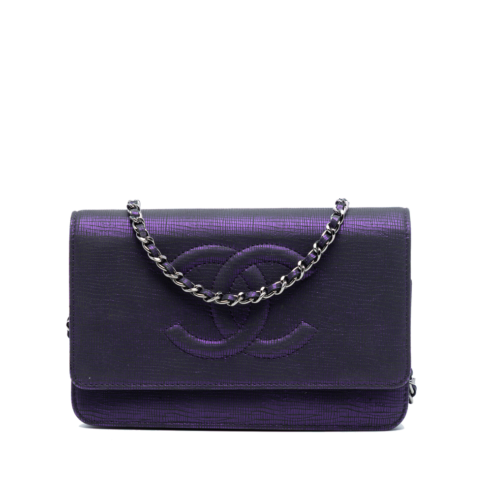 Pre-Loved Chanel CC Metallic Crackling Lizard Printed Leather Wallet on Chain